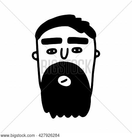 Doodle Bearded Face. Hand-drawn Outline Human Isolated On White Background. Funny Minimalistic Avata