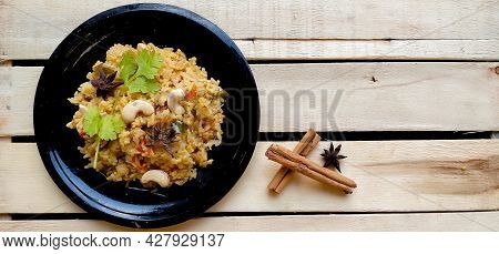 Indian Traditional Dish Vegetable Rice Or Pulao Or Vegetable Briyani Made With Basmati Rice, Vegetab