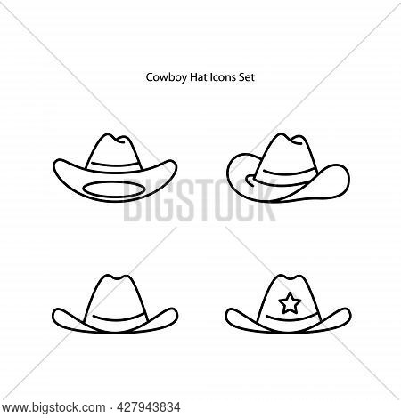 Cowboy Hat Icons Set  Isolated On White Background. Cowboy Hat Icon Thin Line Outline Linear Cowboy 