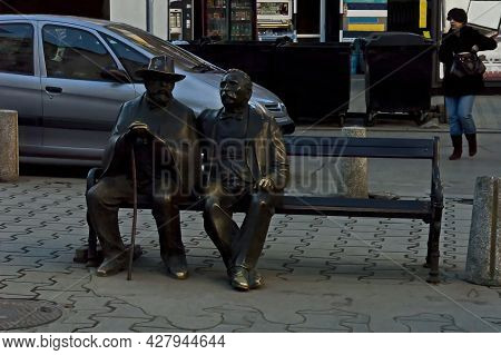 Sofia, Bulgaria -  March 10, 2011: Sculptures Of Poets Father And Son, Pencho And Petko Slaveykovi O