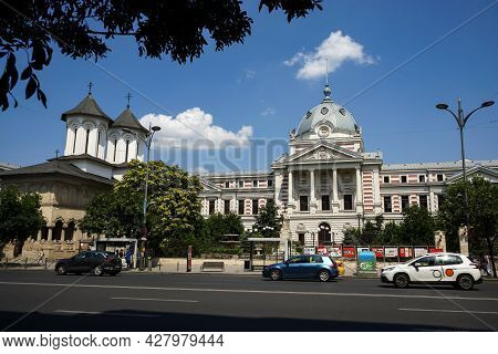 Bucharest, Romania - July 13, 2021: Coltea Orthodox Church (1702) And Coltea Hospital, Built Between