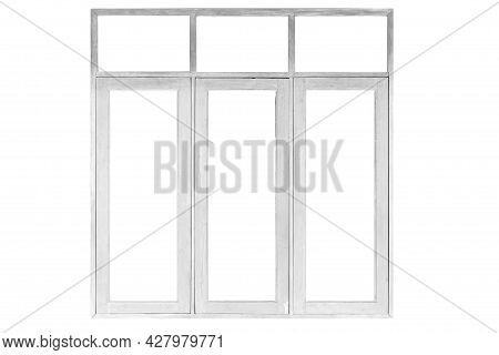 Vintage White Painted Wooden Window Frame Isolsted On A White Background