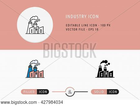 Industry Icons Set Editable Stroke Vector Illustration. Energy Power Resource Symbol. Icon Line Styl