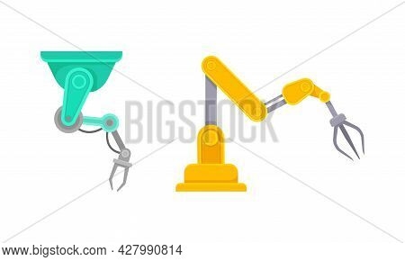 Robotic Mechanical Programmable Arm With Joints For Industrial Assembly Operation Vector Set