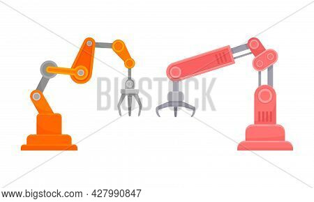 Robotic Mechanical Programmable Arm With Joints For Industrial Assembly Operation Vector Set
