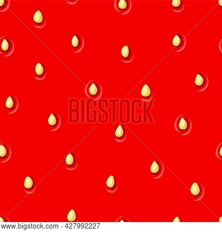 Juicy Strawberry Texture Seamless Background. Red Pattern With Seeds. Vector Illustration.