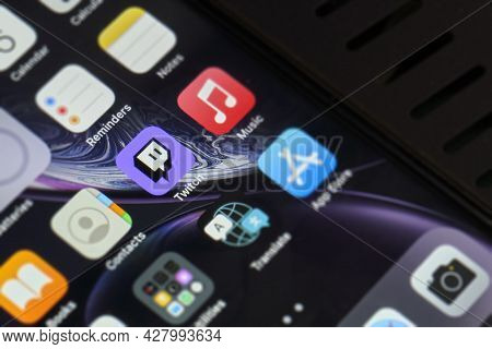 Tashkent, Uzbekistan - July 6, 2021: Twitch Icon App On The Screen Smartphone