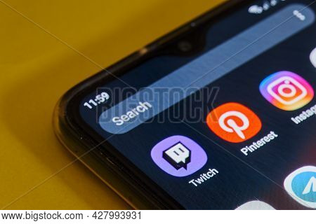Tashkent, Uzbekistan - July 6, 2021: Twitch Icon App On The Screen Smartphone