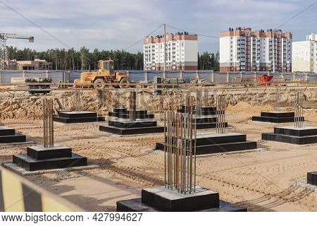 Monolithic Reinforced Concrete Foundations For The Construction Of A Residential Building. Grillage 