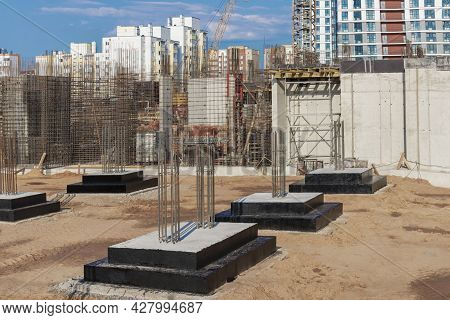 Monolithic Reinforced Concrete Foundations For The Construction Of A Residential Building. Grillage 
