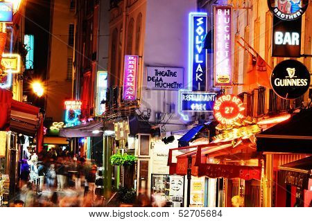 Latin Quarter Of Paris By Night