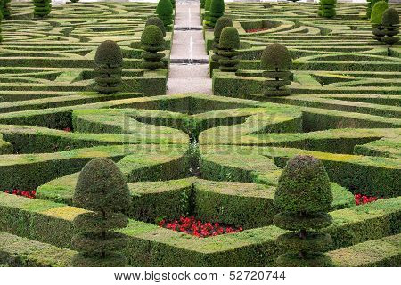 Gardens and Chateau de Villandry in Loire Valley in France