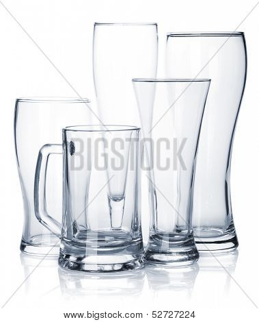 Empty beer glass set. Isolated on white background