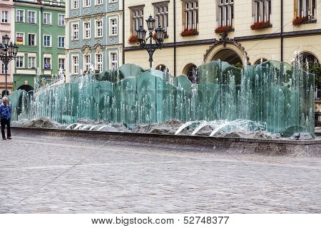 Market Square And Modern Fountain In Wroclaw