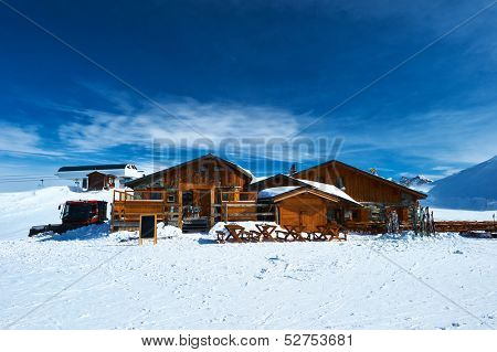 Mountain ski resort with snow in winter, Courchevel, Alps, France
