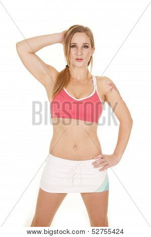 Woman Pink Bra Skirt Hand Head