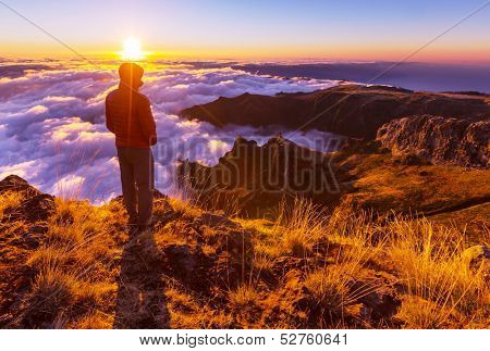 Pico Ruivo and Pico do Areeiro mountain peaks in  Madeira, Portugal