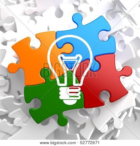 Light Bulb Icon on Multicolor Puzzle.