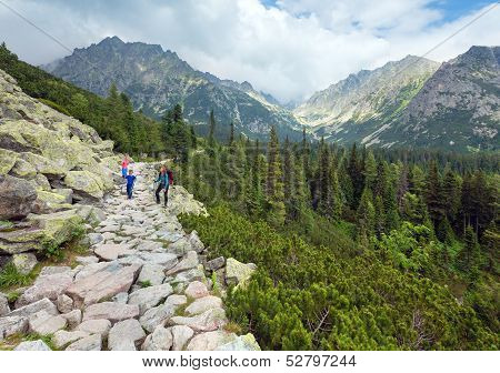 High Tatras (slovakia) Summer View And Family On Footway.