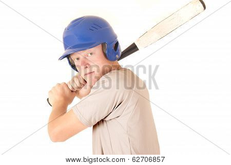 Caucasian Baseball Player Focused Expression Wearing Helmet