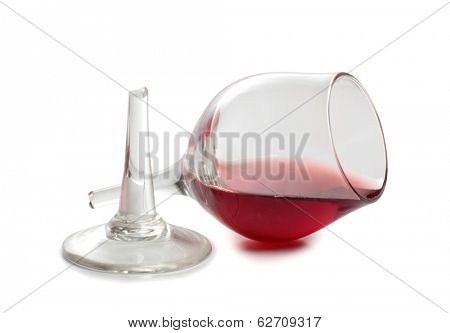 Color photo of broken glass and spilled wine