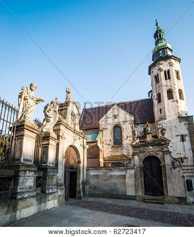 KRAKOW, POLAND - AUGUST 24: The early Baroque Church of St. Peter and St. Paul and the statues of the twelve apostles on Grodzka in the city of Krakow in Poland on 24 august 2013. Dates from 1596.