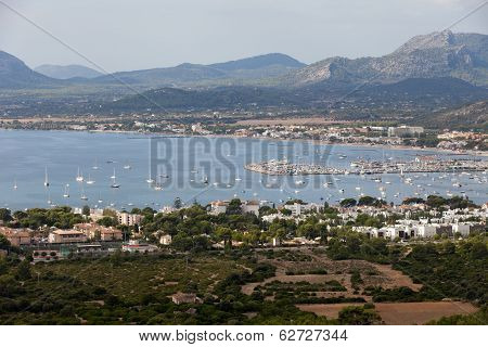 The panoramic view of Pollenca Port. Majorca Spain