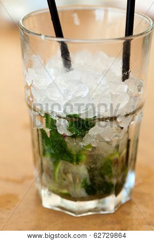 Close up of fresh mojito on a table