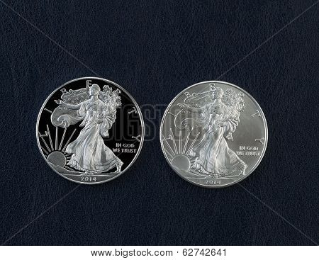 Proof And Uncirculated American Silver Eagle Dollar Coins