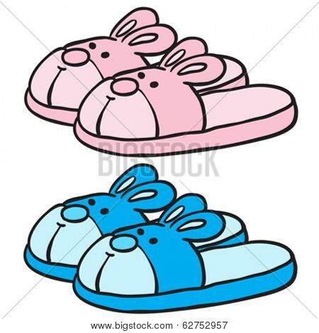 pink and blue bunny slippers cartoon