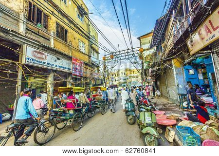 People With Rickshaws At Chawri Bazar