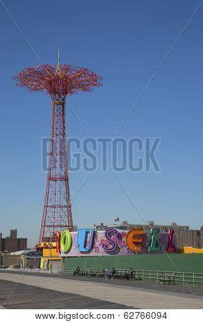 Coney Island Boardwalk with Parachute Jump in the background