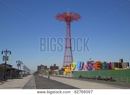 Coney Island Boardwalk with Parachute Jump in the background