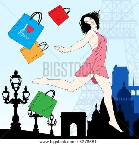 Happy shopping  in Paris vector illustration