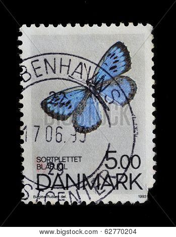 Denmark Postage Stamp, Blue Butterfly