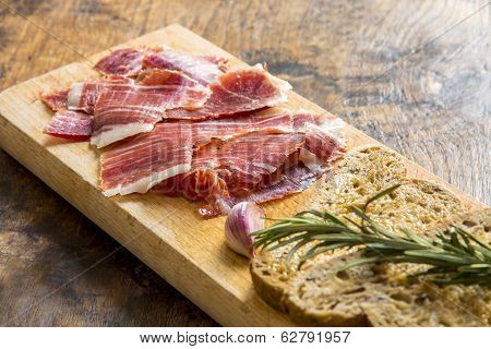Spanish Ham With Toasts, Focus On Ham
