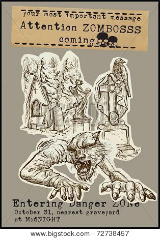 Halloween Placard - Hand Drawings