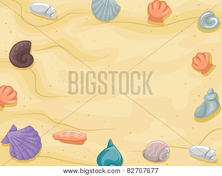 Frame Illustration of Shells Scattered Around a Beach With Yellowish Sand