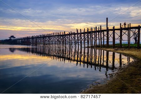 Ubein Bridge At Sunrise, Mandalay, Myanmar
