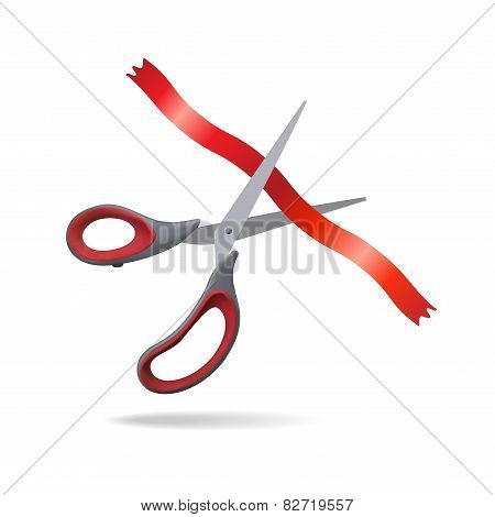Scissors cut the red ribbon