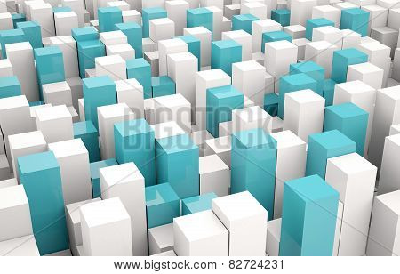 Abstract background of white and blue cubes