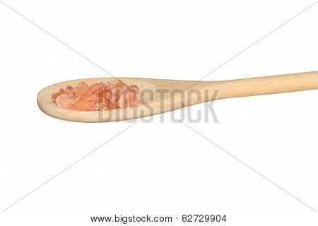 Pink Salt On A Light Wooden Spoon