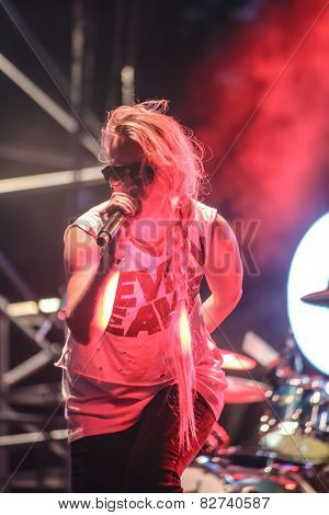 Guano Apes rock band perform during Most festival on Borovaya airfield in Minsk, July 3, 2014