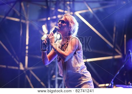 Guano Apes rock band perform during Most festival on Borovaya airfield in Minsk, July 3, 2014