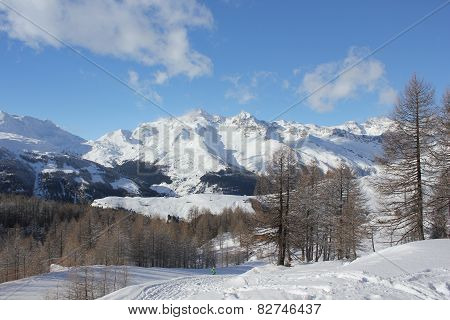 Mountain covered with snow in winte season.
