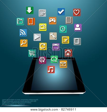Illustration  with cloud of colorful icons for applications  vector