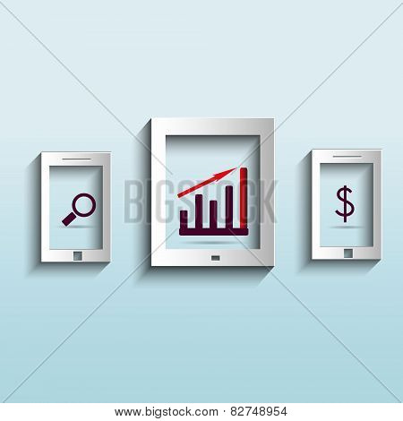 Vector business icons and shadow on a light background