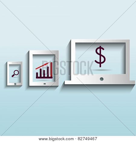 Vector business icons and shadow on a light background