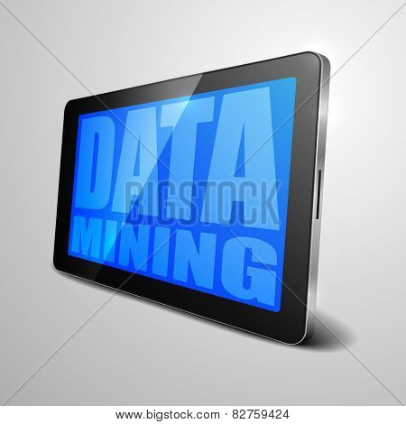 detailed illustration of a tablet computer device with Data Mining text, eps10 vector