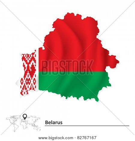 Map of Belarus with flag - vector illustration